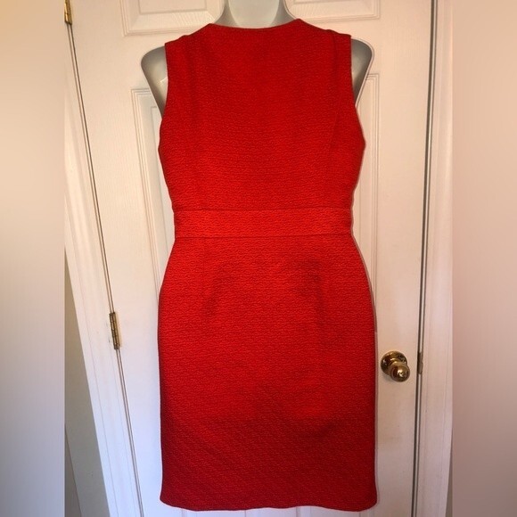Tory Burch Size 10 Red Blood Orange Silk Blend Structured Front Zipper Dress - Picture 5 of 16